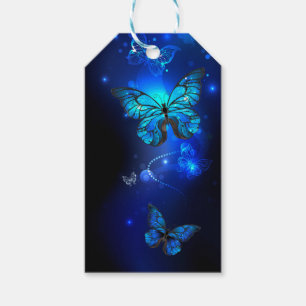 Etiqueta Para Presente Borboleta Morpho no Fundo Escuro
