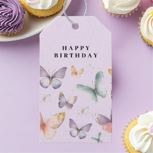 Etiqueta Para Presente Borboleta Roxa Feliz Aniversário