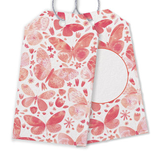 Etiqueta Para Presente Borboletas Cores Aquáticas Cor de Rosa