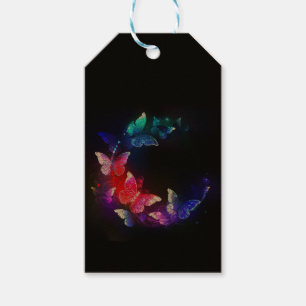 Etiqueta Para Presente Borboletas Neon Night brilhantes sobre fundo preto