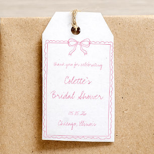 Etiqueta Para Presente Borda de Laço Rosa Menina Festa de Noivado Desenha
