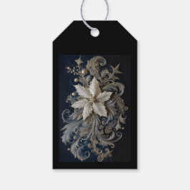 Etiqueta Para Presente Bordados de Poinsettia de Prata e Pérolas