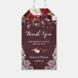 Etiqueta Para Presente Bordô Floral Renda Favor de Casamento Obrigado