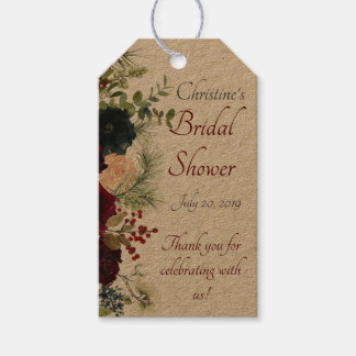 Etiqueta Para Presente Borgonha, Marinho Floral Kraft - Muito Obrigado.