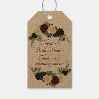 Etiqueta Para Presente Borgonha, Marinho Floral Kraft - Muito Obrigado.