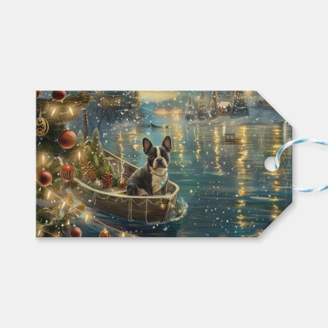 Etiqueta Para Presente Boston Terrier Christmas Fesage Voyage (Frente (horizontal))