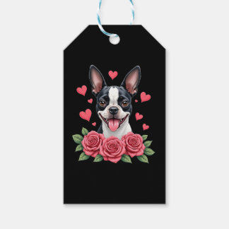 Etiqueta Para Presente Boston Terrier com Corações de Rosas Vermelhas Dia