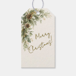 Etiqueta Para Presente Botânica de Inverno Feliz Natal Pinheiro & Pinha