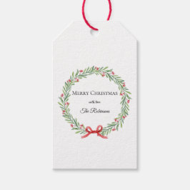 Etiqueta Para Presente Botanical Christmas Wreath Modern Script