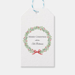 Etiqueta Para Presente Botanical Christmas Wreath Modern Script 