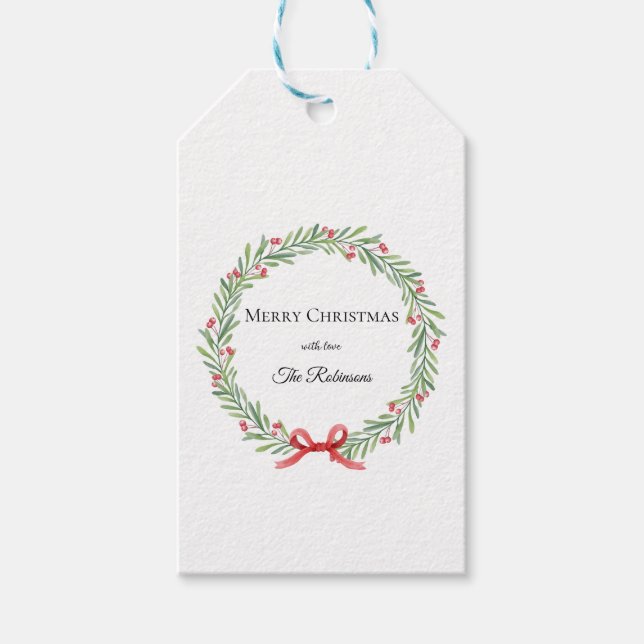 Etiqueta Para Presente Botanical Christmas Wreath Modern Script  (Frente)
