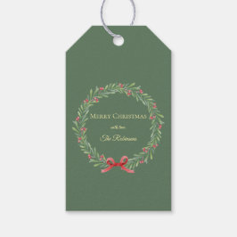 Etiqueta Para Presente Botanical Christmas Wreath Modern Script