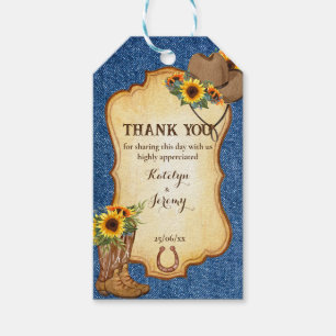 Etiqueta Para Presente Botas de cowboy russas e chapéus de girassol denim