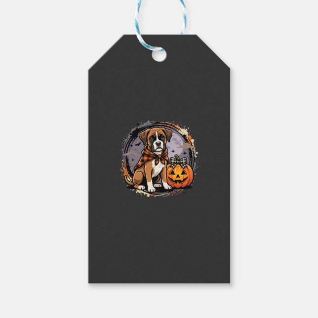 Etiqueta Para Presente Boxer Dog Halloween Abóbora Sublimação (Frente)