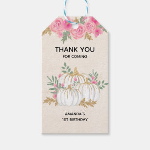 Etiqueta Para Presente Branca e Dourada Pumpkins Watercolor Aniversário