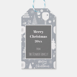 Etiqueta Para Presente Branca elegante e cinzas Feliz Natal Horizontal