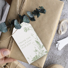 Etiqueta Para Presente Branch com casamento de sage verde e flores branca