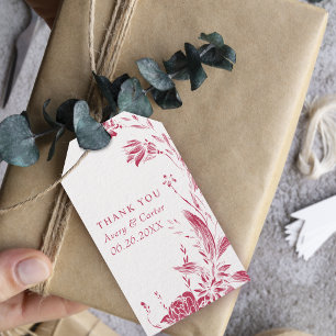 Etiqueta Para Presente Branch com o casamento viva magenta e flores branc