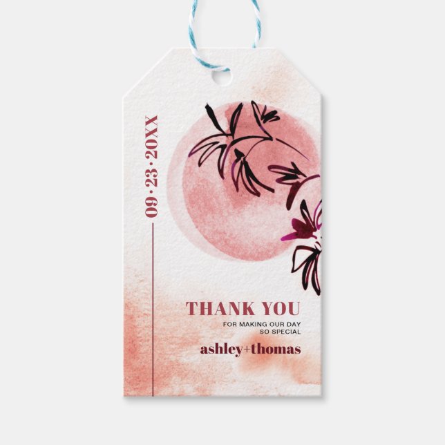 Etiqueta Para Presente Branch e Lua Japandi Obrigado casamento (Frente)