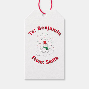 Etiqueta Para Presente Branco de Papais noeis Nome Personalizado Snowman 