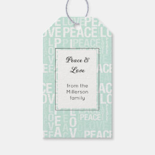 Etiqueta Para Presente Branco Menta Paz Amor Retângulo Natal