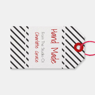 Etiqueta Para Presente Branco preto feito mão listrado com bandeira