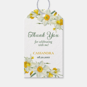 Etiqueta Para Presente Brancos Amarelos Daffodil Rustic Aniversário Flora