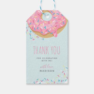 Etiqueta Para Presente Bright Pink Doughnut Sprinkkle Aniversário Obrigad