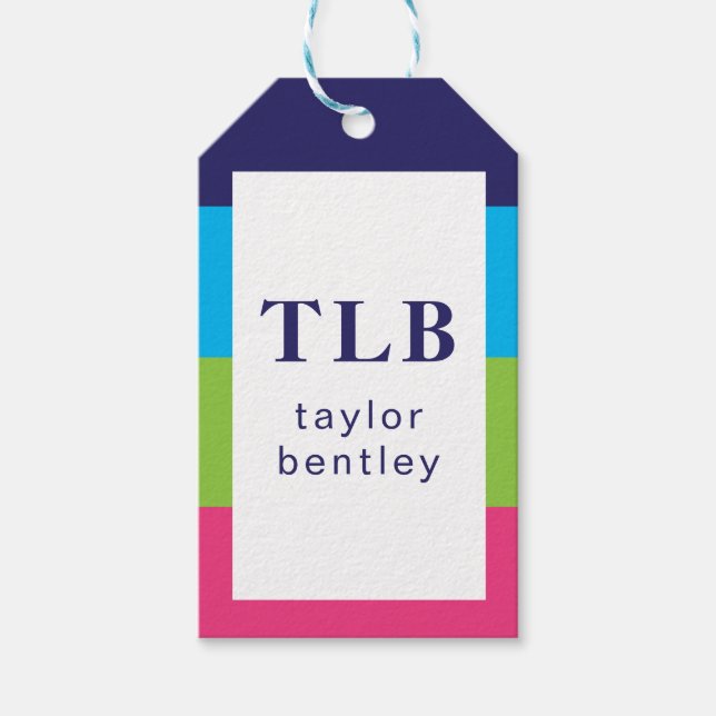 Etiqueta Para Presente Bright Rugby Stripes Monogramas de presentes (Frente)