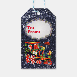 Etiqueta Para Presente Brilho azul do falso do trem de Choo Choo do Natal