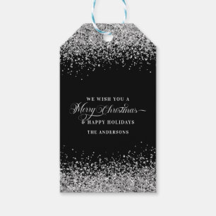 Etiqueta Para Presente Brilho Branco & Texto Personalizado de Feliz Natal