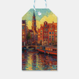 Etiqueta Para Presente Brilho do Pôr do Sol em Amsterdã Charme Artístic