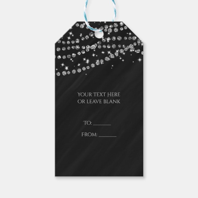 Etiqueta Para Presente Brilho Glam Black & Silver Diamond Bling Festa (Frente)