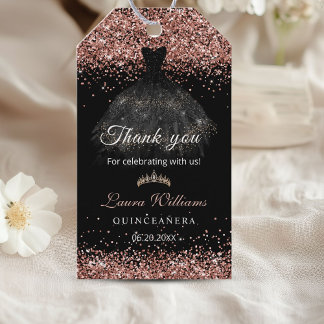 Etiqueta Para Presente Brilho Rosa Dourado Princesa Quinceañera Obrigada