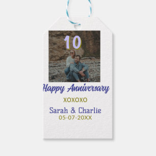 Etiqueta Para Presente Brinde a 10 anos feliz aniversário roxo dourado
