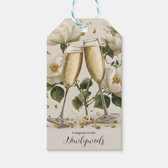 Etiqueta Para Presente Brinde de champanhe elegante com rosas brancas (Frente)