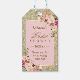 Etiqueta Para Presente Brinde de Noiva Floral Rosa Brilho Dourado Obrigad