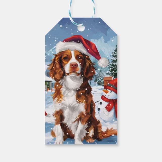 Etiqueta Para Presente Brittany Spaniel Dog Winter Wonderland Natal (Frente)