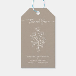 Etiqueta Para Presente Brown Beige Calliografia Boho Botânico Obrigado