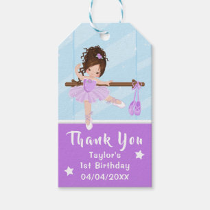 Etiqueta Para Presente Brown Hair Ballerina Purple Aniversário Obrigado