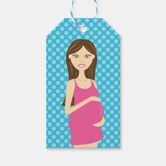 Etiqueta Para Presente Brunette Grávida Vestida A Rosa (Frente)