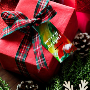 Etiqueta Para Presente Brushstrokes Festivo Abstrato Fundo de Natal