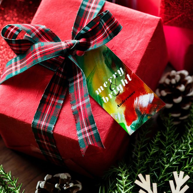 Etiqueta Para Presente Brushstrokes Festivo Abstrato Fundo de Natal (Criador carregado)