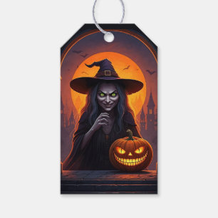 Etiqueta Para Presente Bruxa Assustadora do Halloween e Pumpkin Louco
