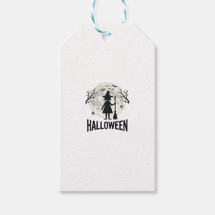Etiqueta Para Presente Bruxa de Halloween Lua Desenho de Gravura Vintage_