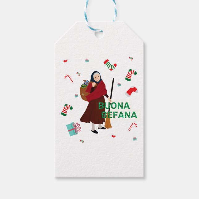Etiqueta Para Presente bruxa de natal buona Befana (Frente)