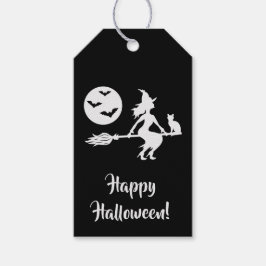 Etiqueta Para Presente Bruxa Em Uma Vassoura Preto E Branco Feliz Hallowe