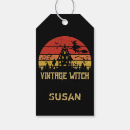 Etiqueta Para Presente Bruxa Vintage Halloween Pôr do Sol Retrô Angustiad