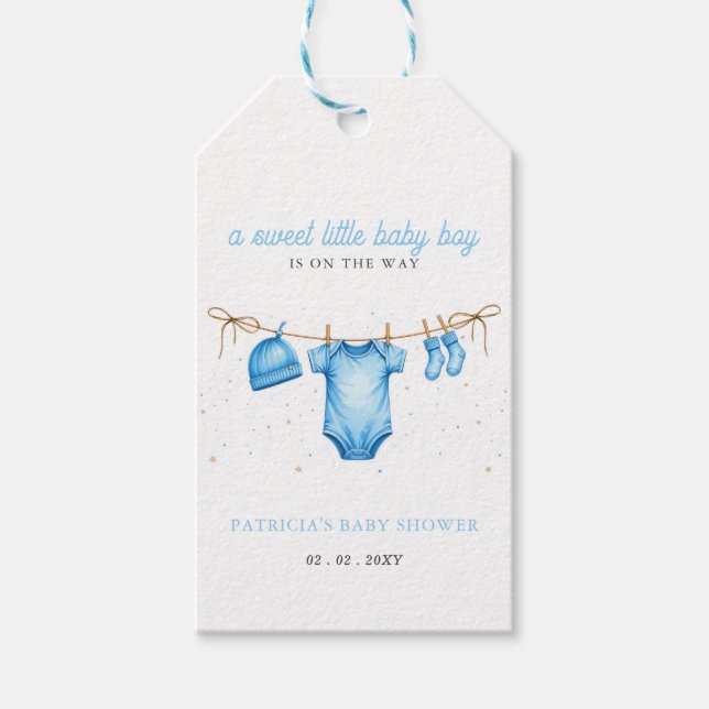 Etiqueta Para Presente Budget Clothesline Blue Boy Baby Shower invitation (Frente)