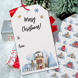 Etiqueta Para Presente Bule de chá de aquarelas Árvores de Neve A Partir 